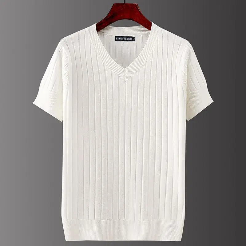 Herren Strick T-Shirt mit V-Ausschnitt – Klassische Passform
