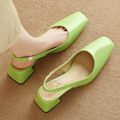 Women's Slingback Heels Square Toe Block Heel Shiny Surface