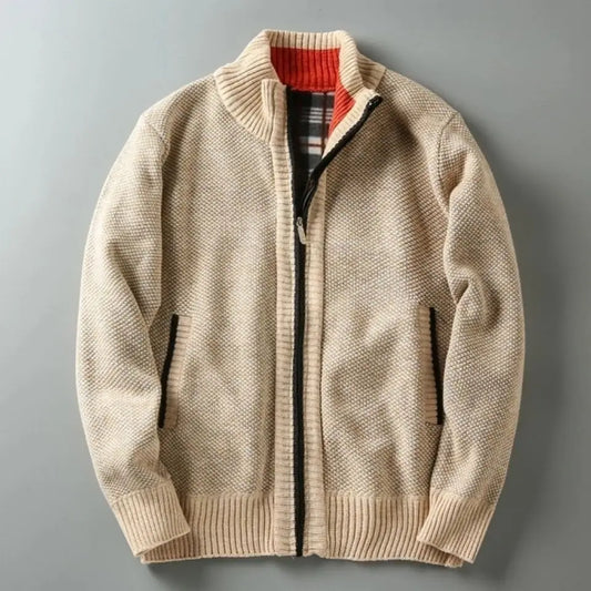 Herren Strickjacke Für Den Herbst Mit Kariertem Futter Und Reißverschluss