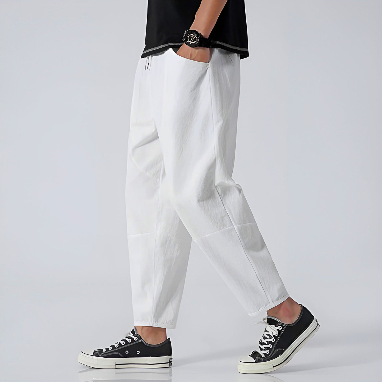 Herren Cropped Hose mit Relaxed Fit und Kordelzugbund – Atmungsaktives Design