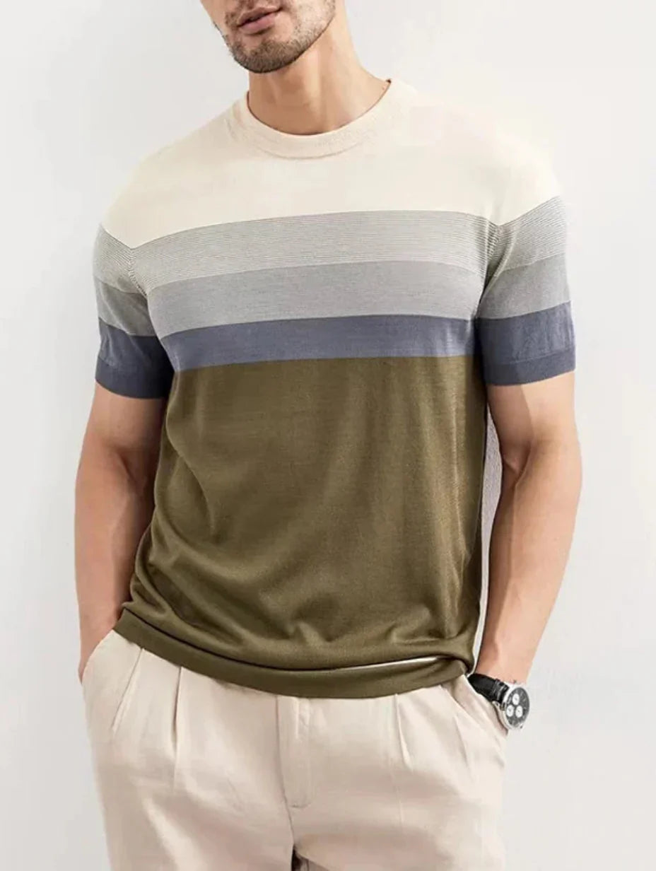 Herren T-Shirt Kurzarm Gestreift – Strick Regular Fit