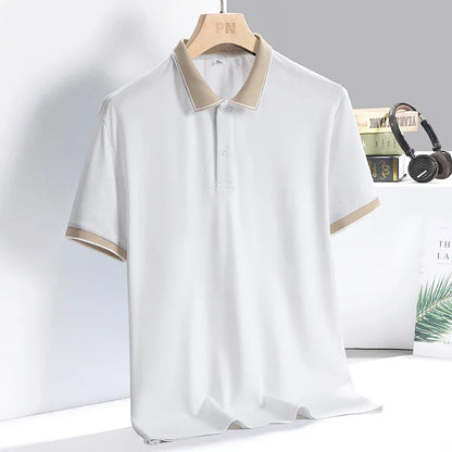 Men's polo shirt with contrasting trim and tailored fit