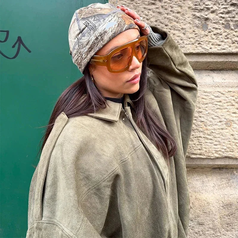 Damen Oversize Jacke Mit Wildleder Optik