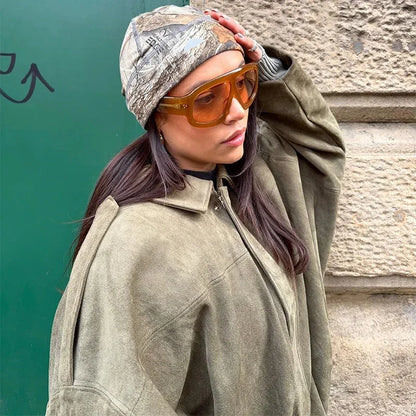 Damen Oversize Jacke Mit Wildleder Optik
