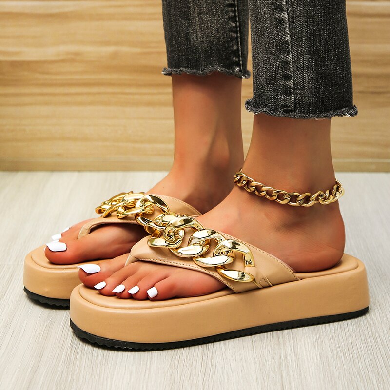 Damen-Slipper Mit Kettenverzierung, Runder Zehenpartie Und Flacher Sohle