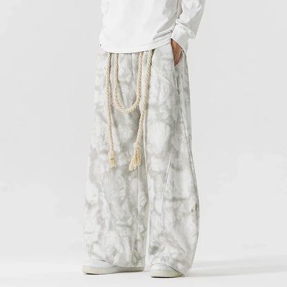 Men's sweatpants with wide legs, drawstring waist, tie-dye pattern