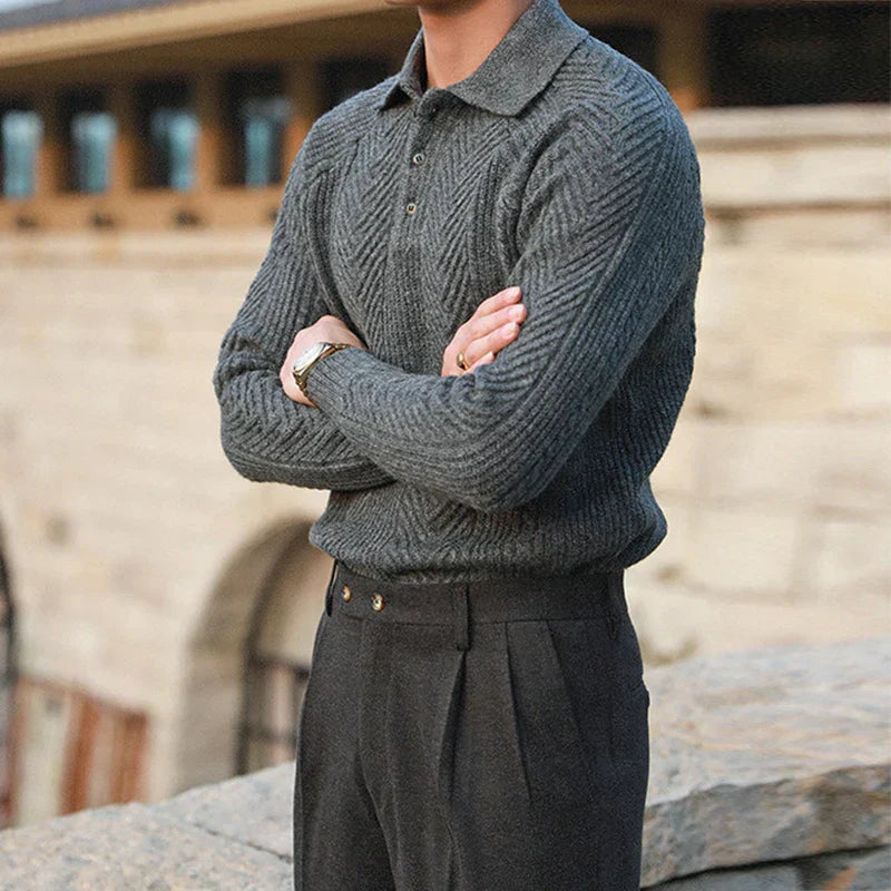 Men's Autumn Knit Sweater with Textured Collar Look