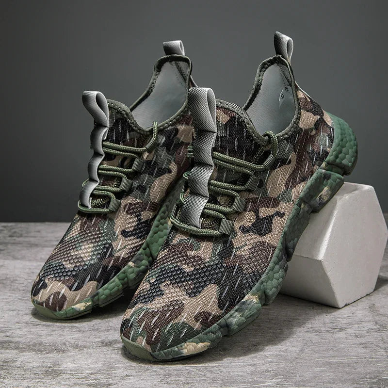 Men's Sneakers Breathable Mesh Camouflage Design Thick Sole