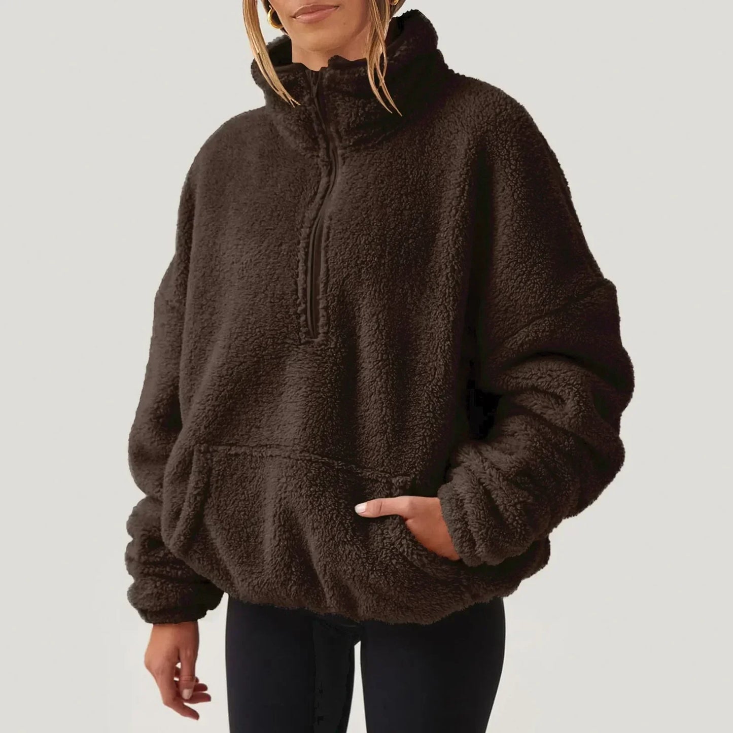 Women's half-zip sweater with collar long sleeves loose fit