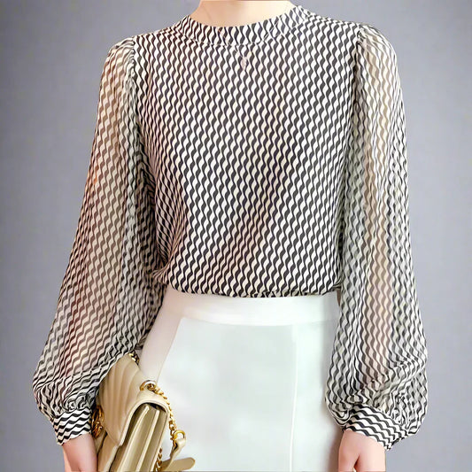 Women's Blouse Chiffon Transparent Texture Relaxed Sleeves Fitted Hem