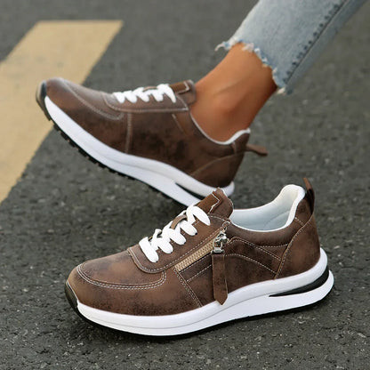 Damen Sneakers mit Plateau, Schnürung, seitlichem Reißverschluss und orthopädischer Sohle