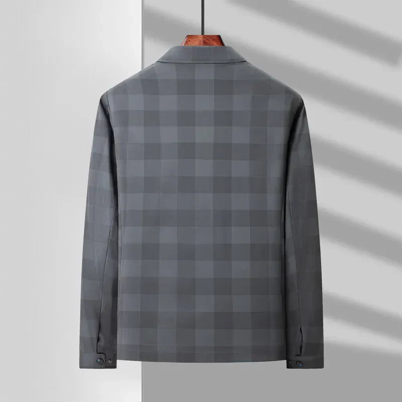 Herren Frühlingsjacke Mit Reißverschluss Kariertes Muster Mit Großen Taschen