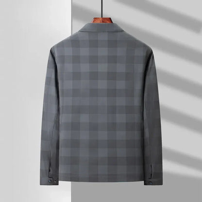 Herren Frühlingsjacke Mit Reißverschluss Kariertes Muster Mit Großen Taschen