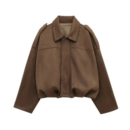 Damen Oversize Jacke Mit Wildleder Optik