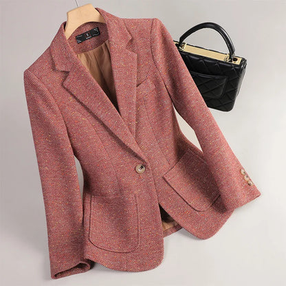 Damen Herbstblazer mit Fischgrätmuster und Klapptaschen