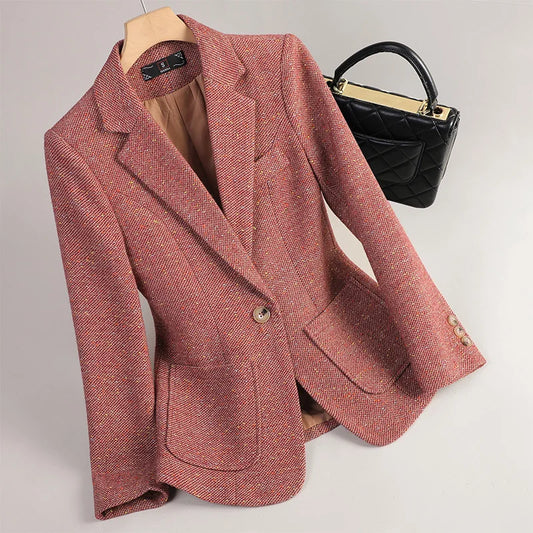 Damen Herbstblazer mit Fischgrätmuster und Klapptaschen