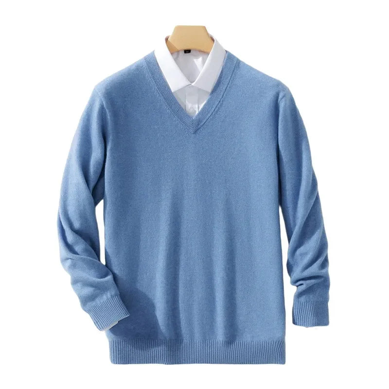 Men's Sweater V-Neck Lightweight Knit Design Ribbed Hem