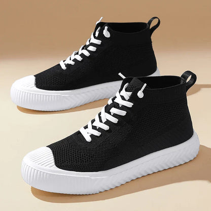 Herren-High-Top-Sneaker Mit Strickobermaterial, Orthopädischer Innensohle Und Ohne Schnürung