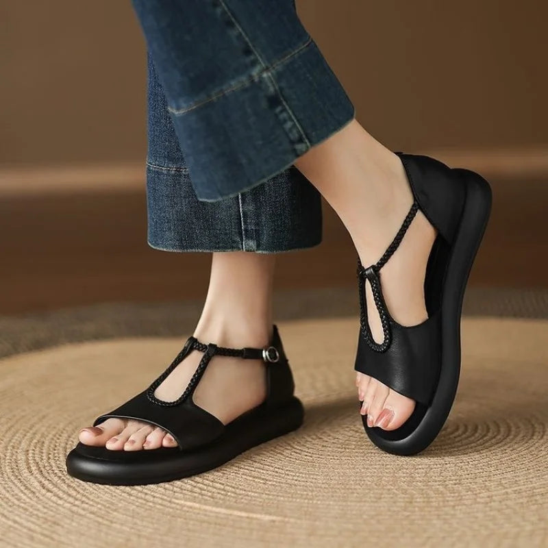 Damen-Sandalen Mit Geflochtenem Riemen, Schnallenverschluss Und Stützendem Fußbett
