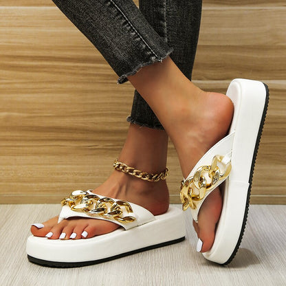 Damen-Slipper Mit Kettenverzierung, Runder Zehenpartie Und Flacher Sohle