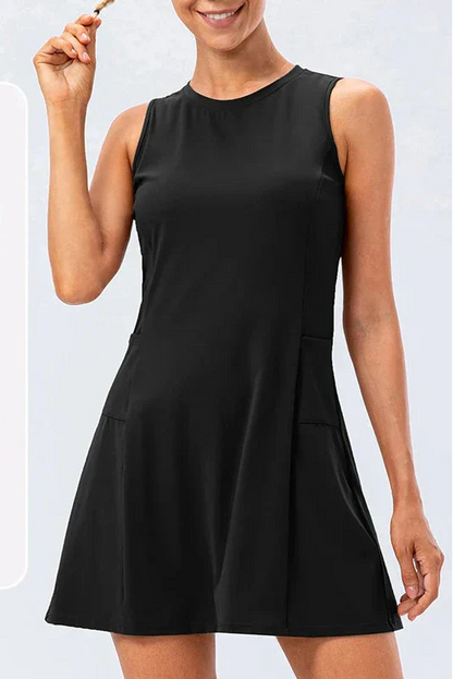 Damen Tennis Kleid Ärmellos Integrierte Shorts Taschen