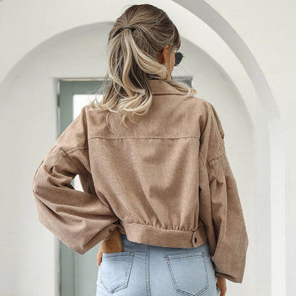 Women's Short Cord Jacket with Lantern Sleeves