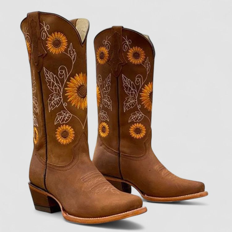 Damen-Westernstiefel mit orthopädischer Innensohle, Blockabsatz und rutschfester Laufsohle