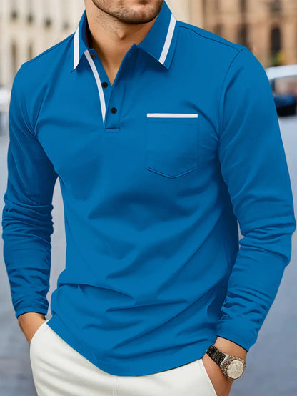 Men's Polo Shirt with Contrast Collar and Chest Pocket