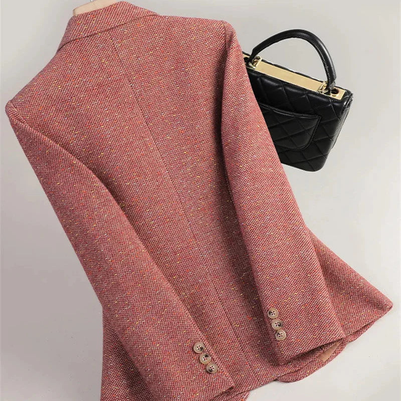 Damen Herbstblazer mit Fischgrätmuster und Klapptaschen