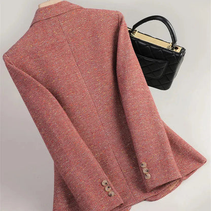 Damen Herbstblazer mit Fischgrätmuster und Klapptaschen