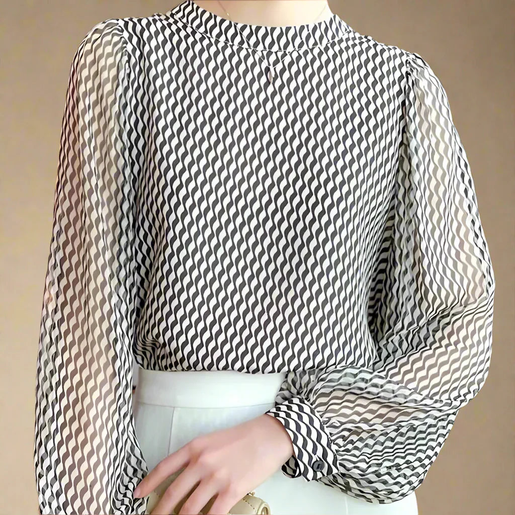 Women's Blouse Chiffon Transparent Texture Relaxed Sleeves Fitted Hem