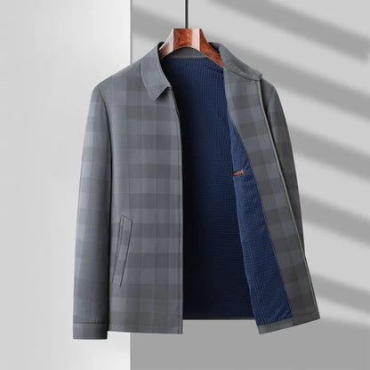 Herren Frühlingsjacke Mit Reißverschluss Kariertes Muster Mit Großen Taschen