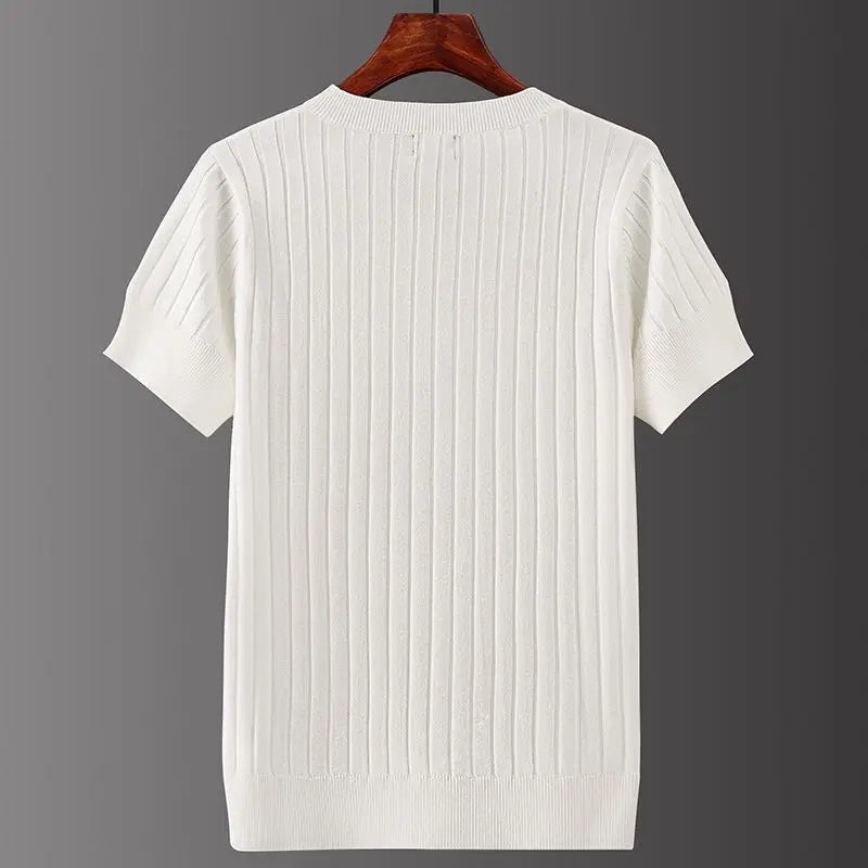 Herren Strick T-Shirt mit V-Ausschnitt – Klassische Passform