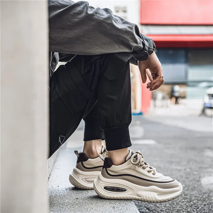 Herren Sneaker Retro Stil Mesh Optik Dicke Sohle Schnürung