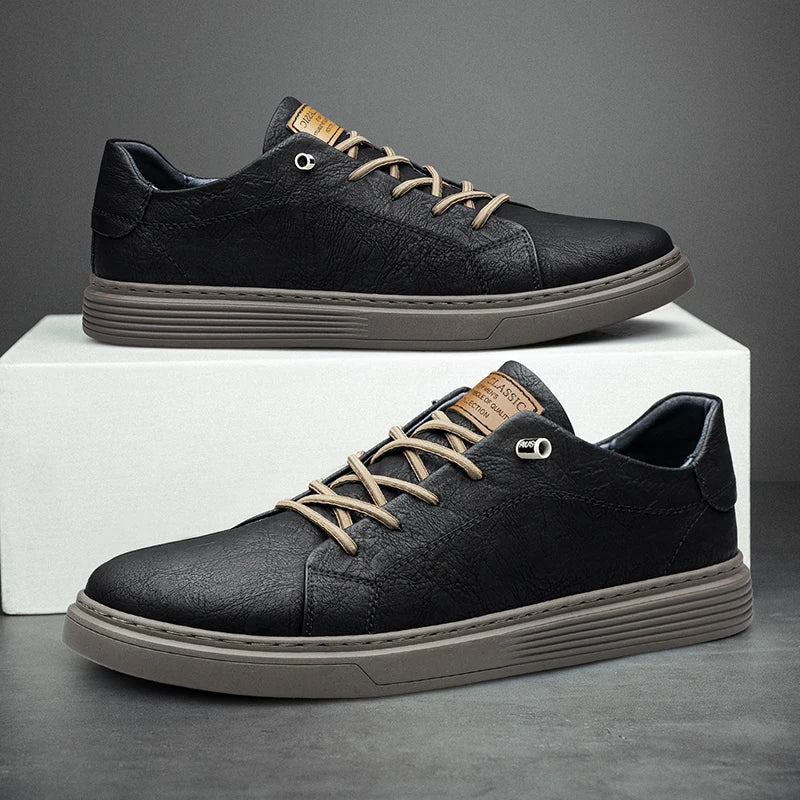 Men's Sneakers with Stitched Upper and Clear Silhouette