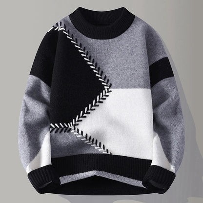 Herren-Pullover mit geometrischem Color-Blocking und geripptem Saum