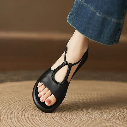 Damen-Sandalen Mit Geflochtenem Riemen, Schnallenverschluss Und Stützendem Fußbett