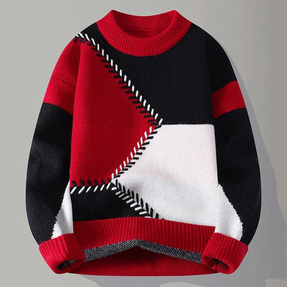 Herren-Pullover mit geometrischem Color-Blocking und geripptem Saum