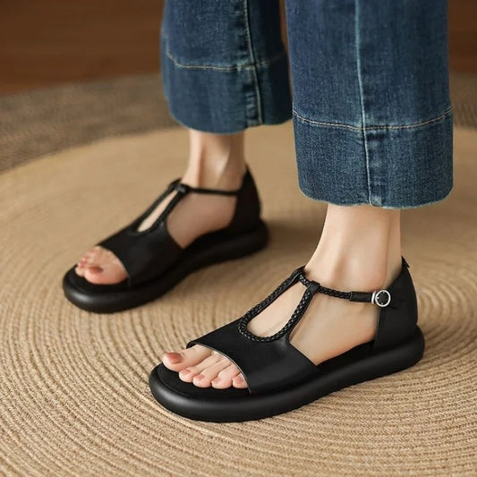Damen-Sandalen Mit Geflochtenem Riemen, Schnallenverschluss Und Stützendem Fußbett