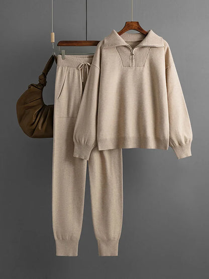 Women's Knit Loungewear Set with Zip Sweater and Tailored Jogging Pants