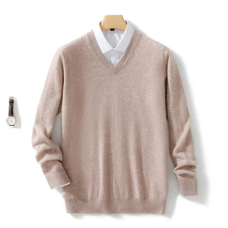 Men's Sweater V-Neck Lightweight Knit Design Ribbed Hem