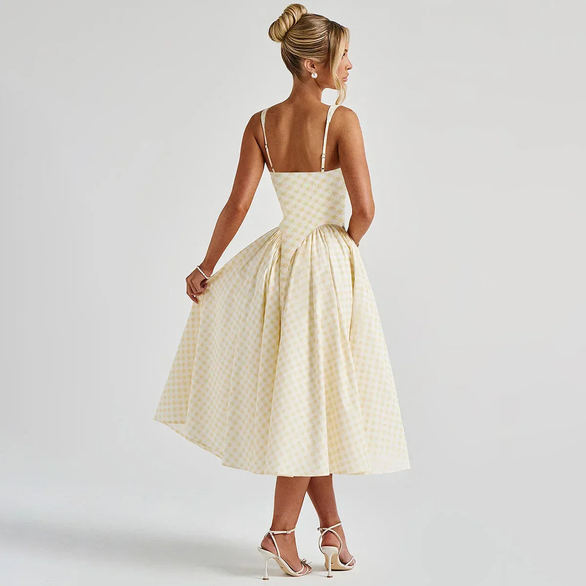 Damen Maxikleid mit Karomuster – Verstellbare Träger A Linie