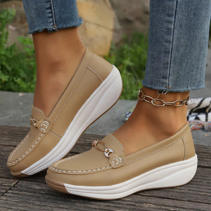 Damen Plateau-Loafer, Goldfarben, Zum Hineinschlüpfen, Flexible Laufsohle