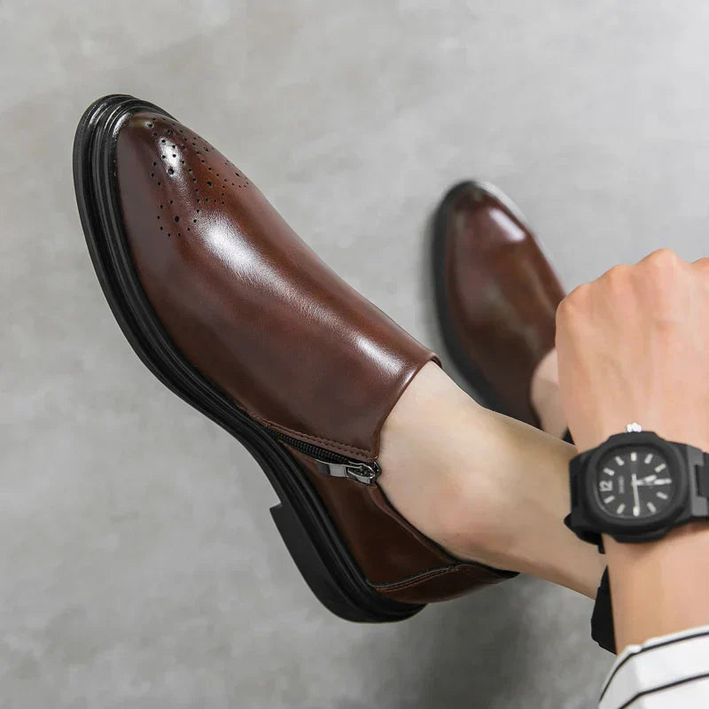 Men's Loafer with Brogue Details, Side Zipper, Padded Insole