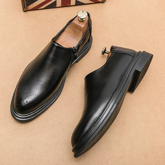 Men's Loafer with Brogue Details, Side Zipper, Padded Insole