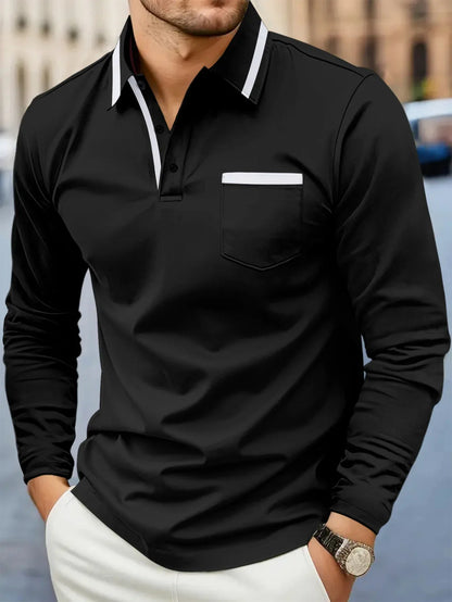 Men's Polo Shirt with Contrast Collar and Chest Pocket