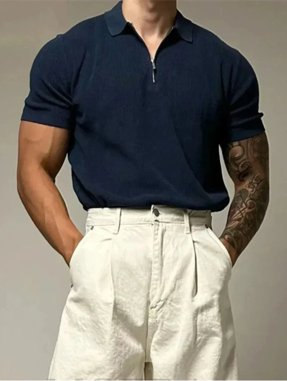 Herren Sommer-Poloshirt Kurzarm – Halbreißverschluss mit Reverskragen