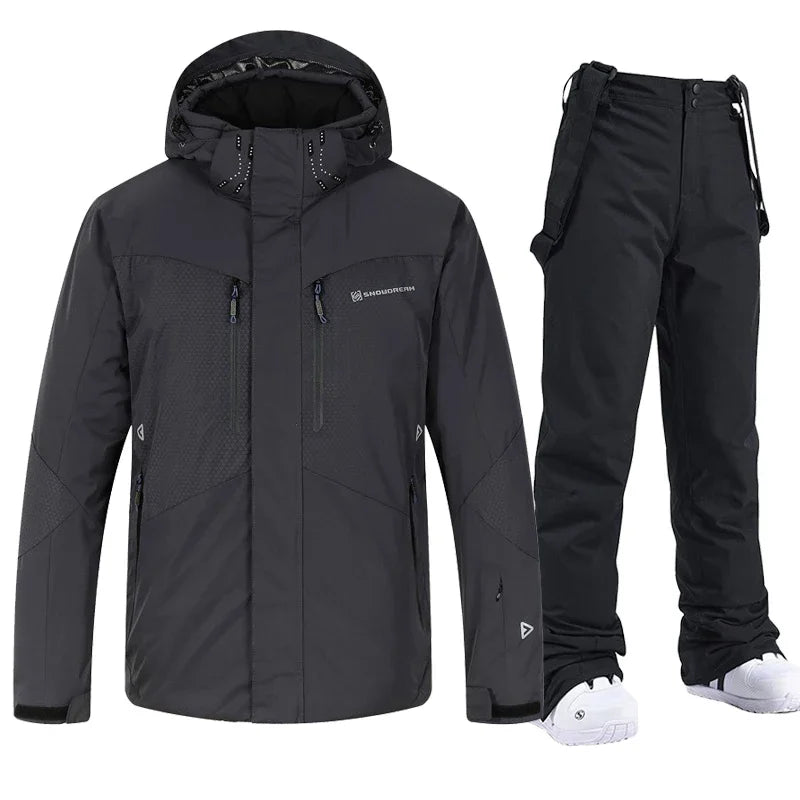 Herren Winter Skianzug Wasserdichte Schneejacke Mit Kapuze Und Weiten Hosen