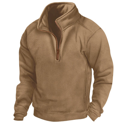 Brauner Fleece-Pullover mit Reißverschluss, warm und bequem, ideal für Outdoor-Aktivitäten. Perfekt für Herbst- und Wintermode.