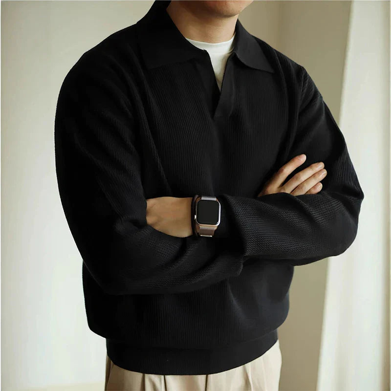 Men's Knit Polo Shirt Open Collar Ribbed Structure
